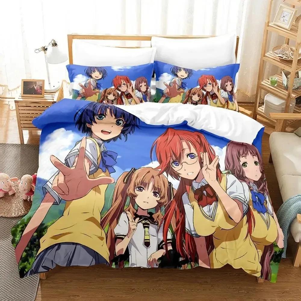 New Kawaii Waiting In The Summer Bedding Set Cartoon Anime Three-Piece Set Adult Kid Bedroom Duvet Cover Sets Twin Bedding Set