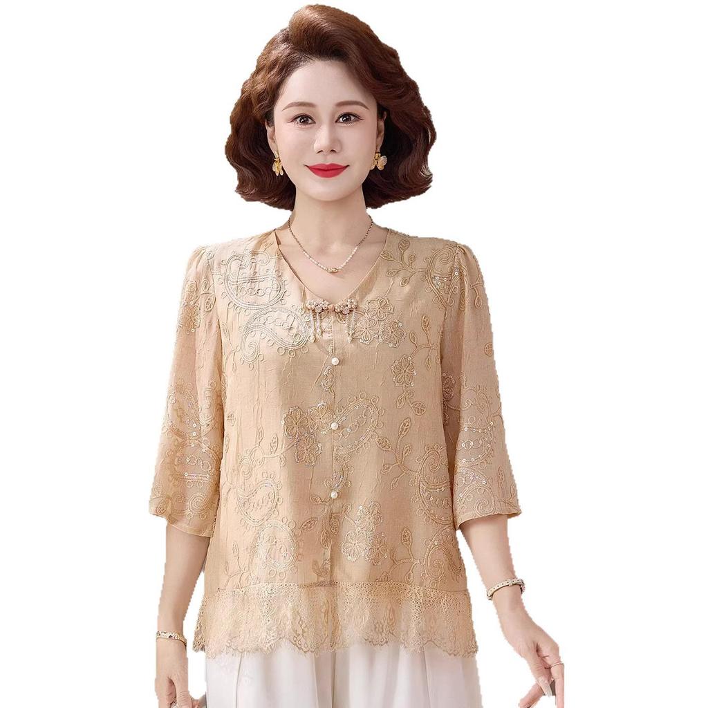 New Summer Chiffon Blouse Set for Middle-Aged and Elderly Women – Perfect Mother's Day Gift