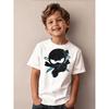 Taglie Europee T-shirt a Tema Ninja per Ragazzi con Design a Silhouette di un Ninja con Maschera Nera e Blu e Spada - Top Casual a Maniche Corte
