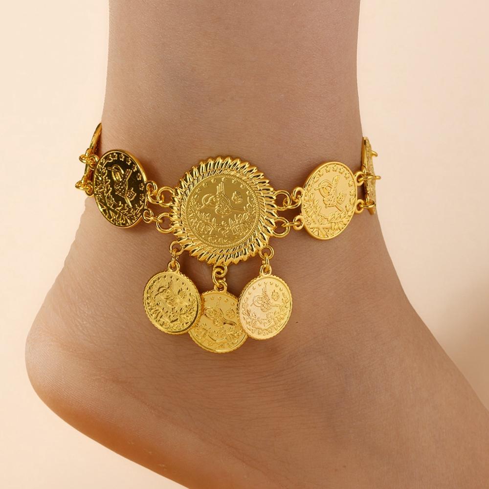 Arab Bridal Headdress Trendy Gold Color Metal Alloy Coin Tassel Head Chain Jewelry Headband Women's Wedding Accessories