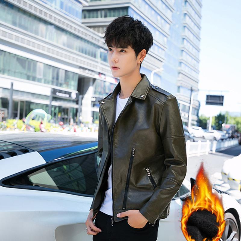 

Мягкая кожаная куртка, мужская короткая куртка на весну, осень и зиму, плюшевая утолщенная и облегающая корейская версия, модный и красивый новый стиль XXXXL