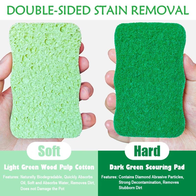 Natural Wood Pulp Cotton Sponge Wipe Re-Washable Sponge Household Cleaning Pad Kitchen Cleaning Gadgets Descaling Cleaning Rub