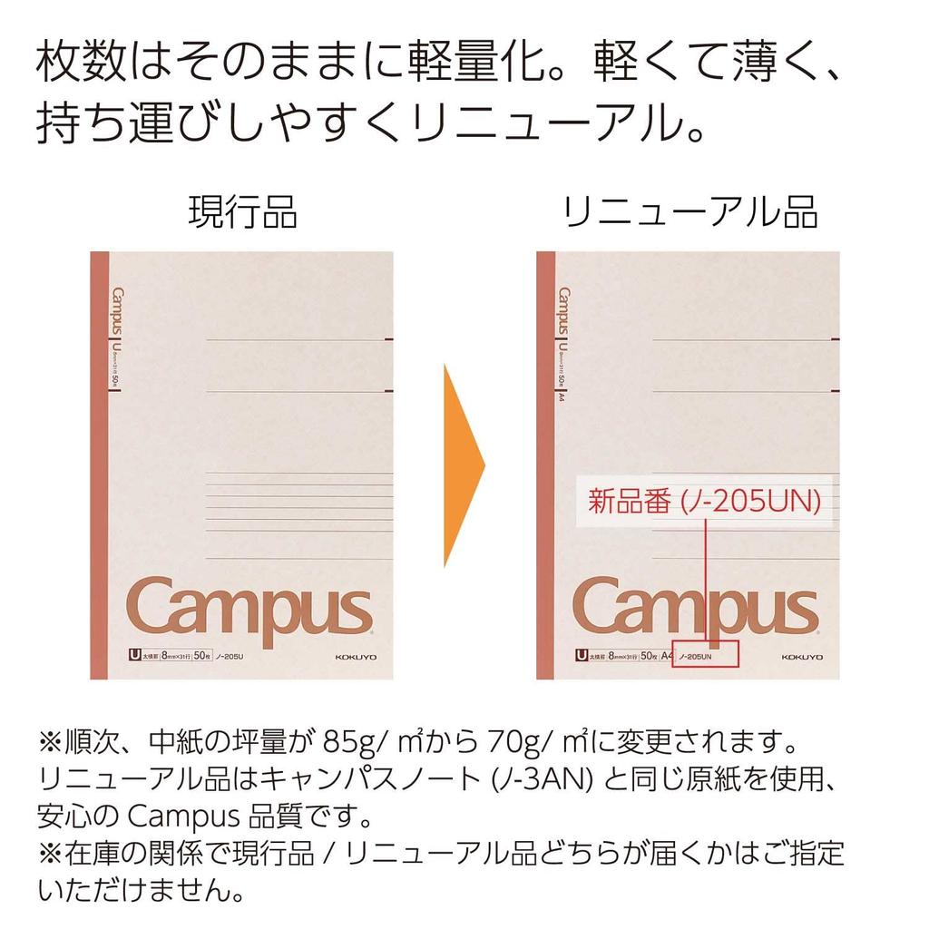 KOKUYO Campus A4 wide ruled 50 Notebook, size, lines, sheets, No-205UN