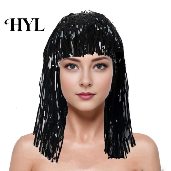 Party Accessory Foil Tinsel Wigs for Adults Fancy Dress Shiny Wig Glow Metallic Masquerade Disco Hat Photo Booth Prop Cosplay Supplies Long-Lasting