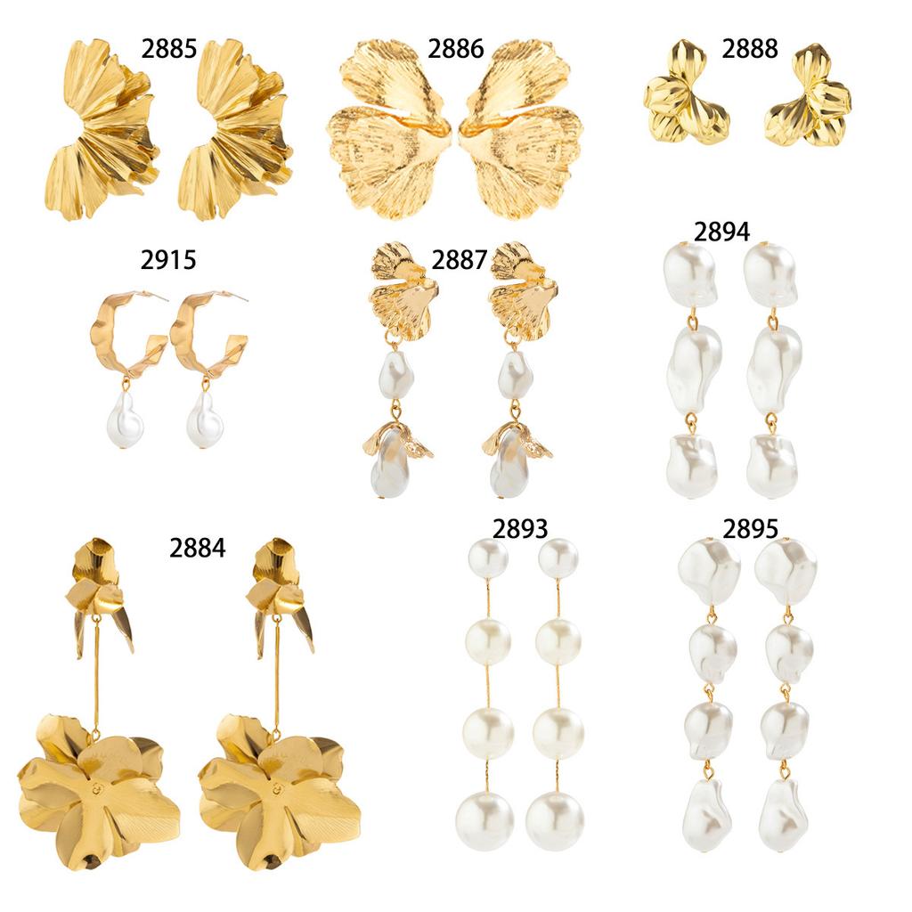 Personalized Liquid Fluid Metal Pleated Lotus Leaf Earrings, Niche Cold Wind Pearl Stud Earrings