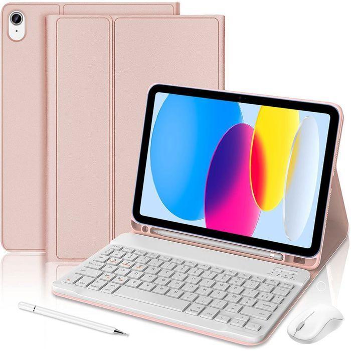 Coque Clavier pour iPad A16 (11") / iPad 10 2022 (10,9") Rose avec Clavier Bluetooth + Souris + Stylet