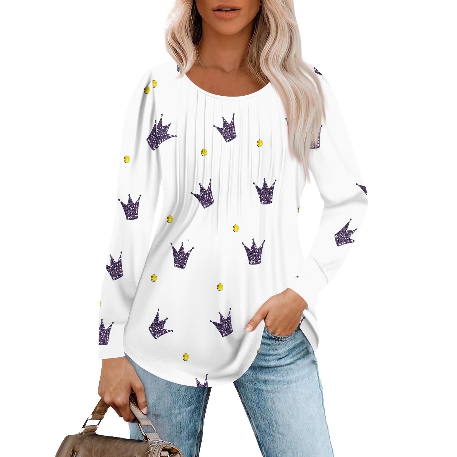 

Жіноча повсякденна карнавальна плісирована футболка з круглим вирізом і довгими рукавами XL білий