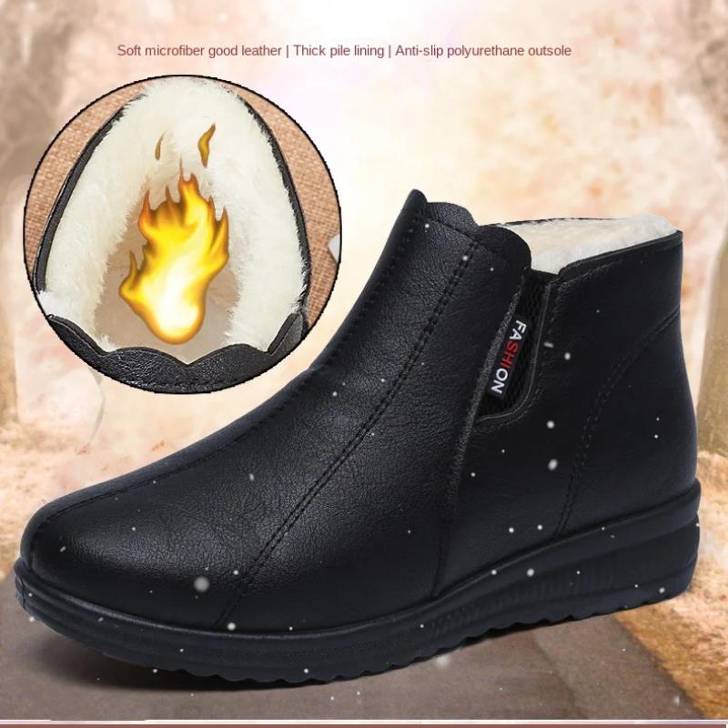 Chaussures Courtes Chaudes d'Hiver Femmes Bottines Chaudes Rembourrées Bottes de Neige Épaissies pour Personnes d'Âge Moyen et Âgées Imperméables Bottines à Fermeture Éclair pour Dames