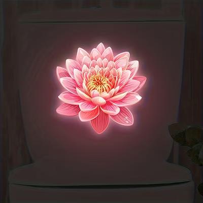 Glow-In-The-Dark Flower Toilet Lid Sticker Self-Adhesive Removable Bathroom Decor Night Glow Wall Decal Luminous Toilet Sticker