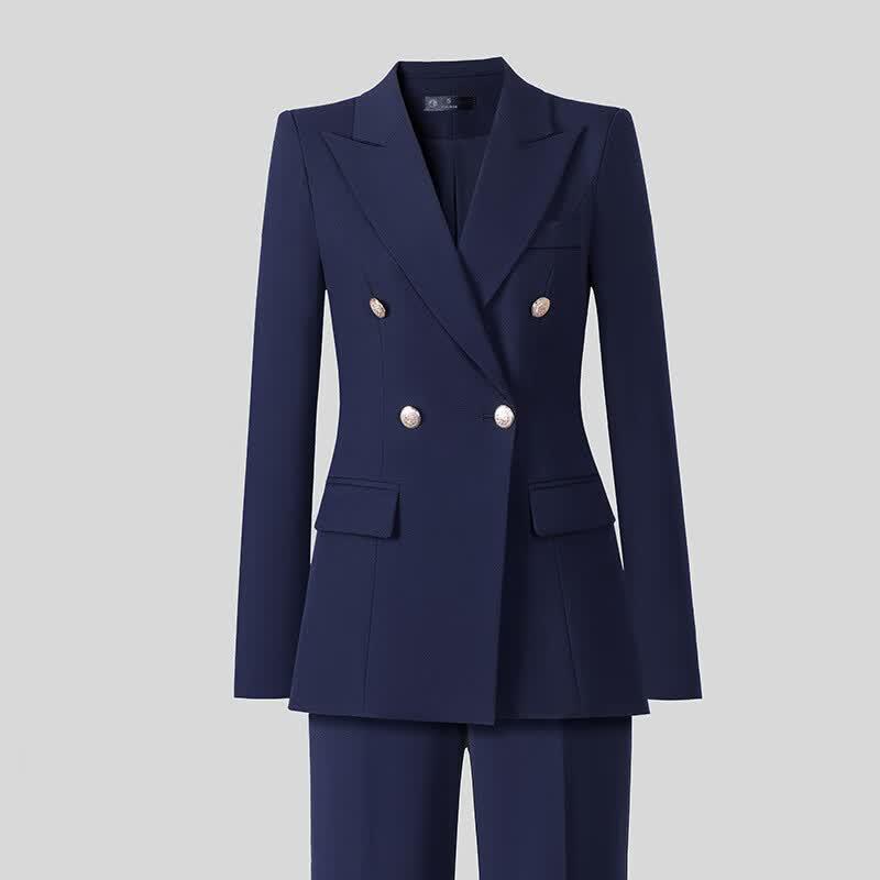 AQUALUME Women s Navy Blue Professional Suit Set with Flared Pants M