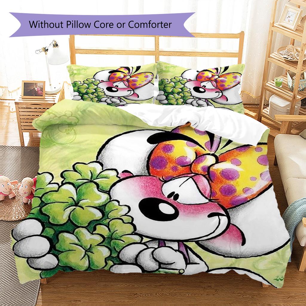 Diddl Pattern Bedding,Quilt Set Quilt Cover Pillowcase Home Birthday Gift (1 * Duvet Cover + 2 * Pillowcase, Without Core)