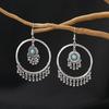 Vintage Ethnic Jewelry Bohemian Antique Silver Color Alloy Imitation Turquoise Tassel Earrings For Women's Party Accessories