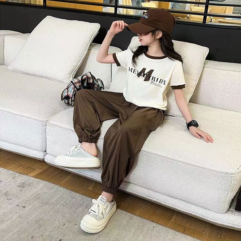 

Комплект летней одежды для девочек Детский летний повседневный комплект из двух предметов с короткими рукавами 160