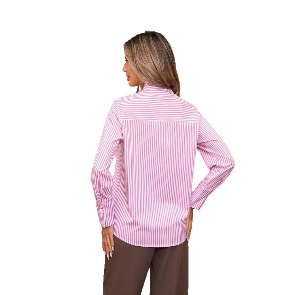 2026 Spring Autumn Women's Striped Loose Casual Collar Long Sleeve Women Blouse Comfortable Versatile Commuter Shirt