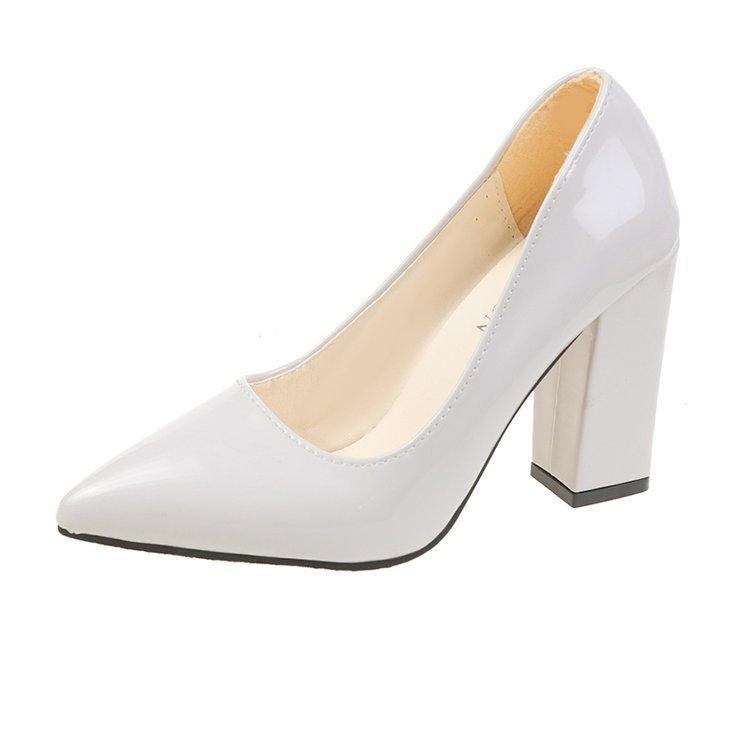 Dámské lodičky 2025 jaro a podzim nové korejská verze silný podpatek vysoký podpatek špičatá špička lehká pusa lakovaná kůže lesklá kůže černé pracovní s