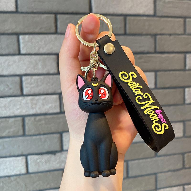 Moon Keychian for Women Anime Cute Artemis Luna Cat Figure Keyring Pendent Car Key Chain Accessories for Kids Toy Birthday Gifts