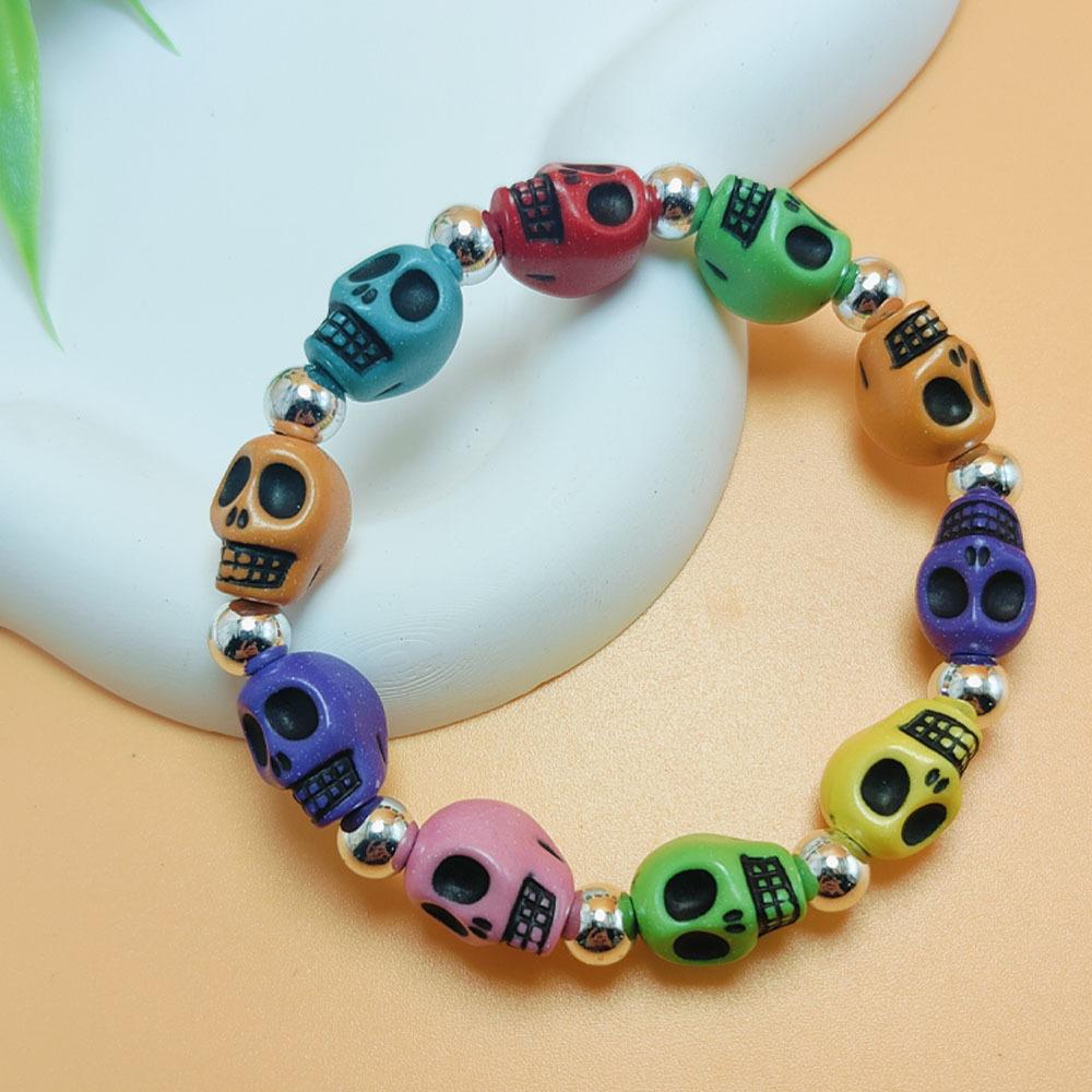 

Horror Cool Creativity Fun Colorful Skull Elastic Bead Bracelet Halloween Punk Dark Ghost Handmade Bracelet Hip-hop Jewelry