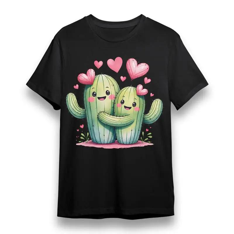 Unisexs T Shirt With Cartoon Cactus Black 100 Cotton Usa