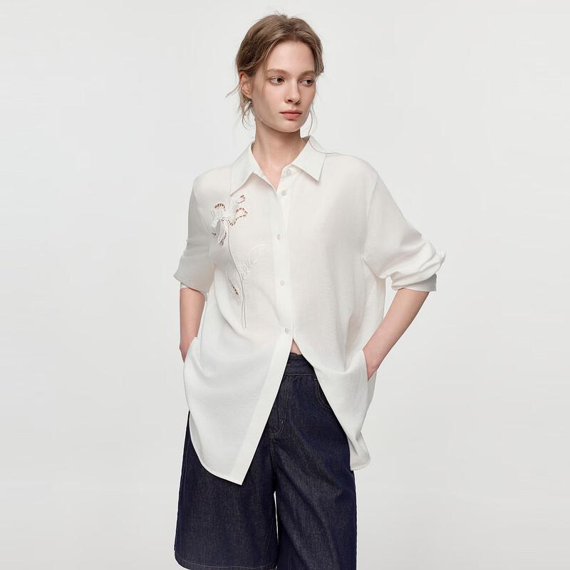 ELLE Women s Embroidered Lapel Shirt S