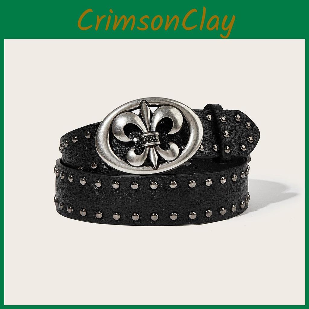 Punk Leather Belt For Men With Alloy Buckle And Studded Rivets For Casual Streetwear
