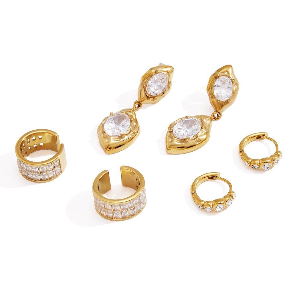 18K Gold-Plated Zirconia Ear Cuff Set: Stylish Non-Pierced Earrings with Stainless Steel Studs