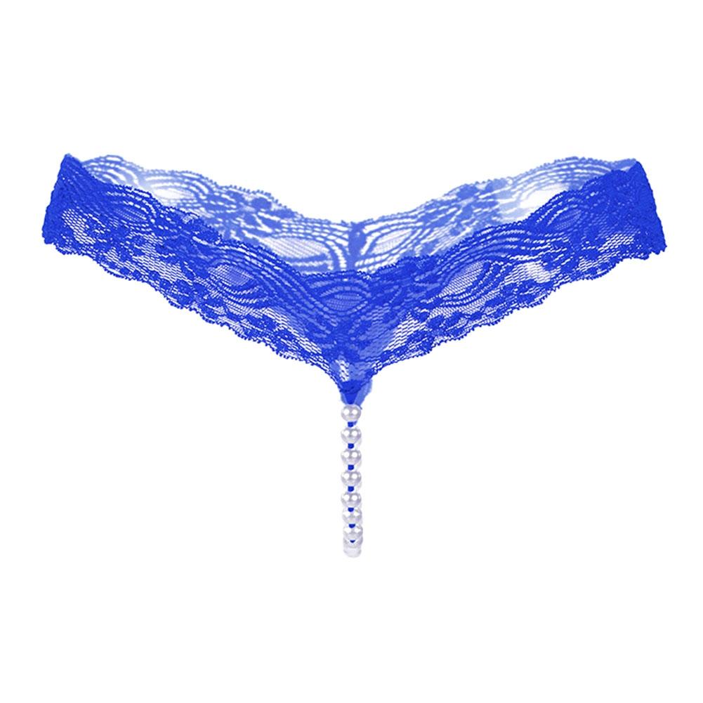 Women G String Faux Pearls Lace See Through Transparent