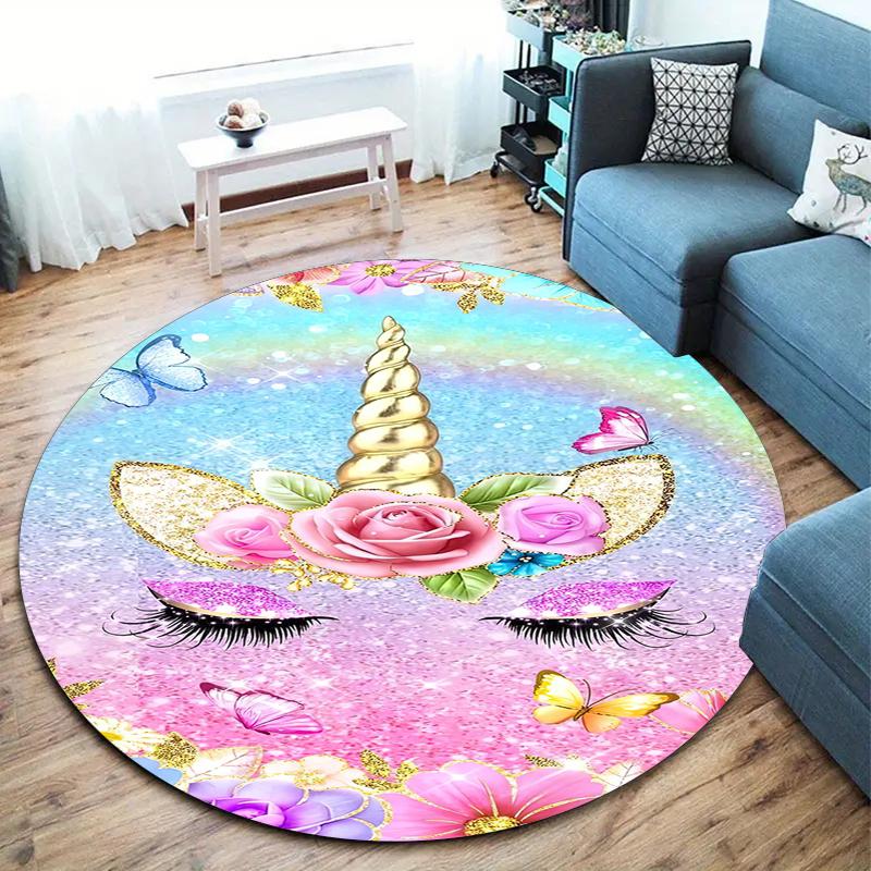 1Pc Cute Unicorn Circular Print Rug - Home Decoration Carpet For Living Room Bedroom Flooring Computer Chair Area Rug