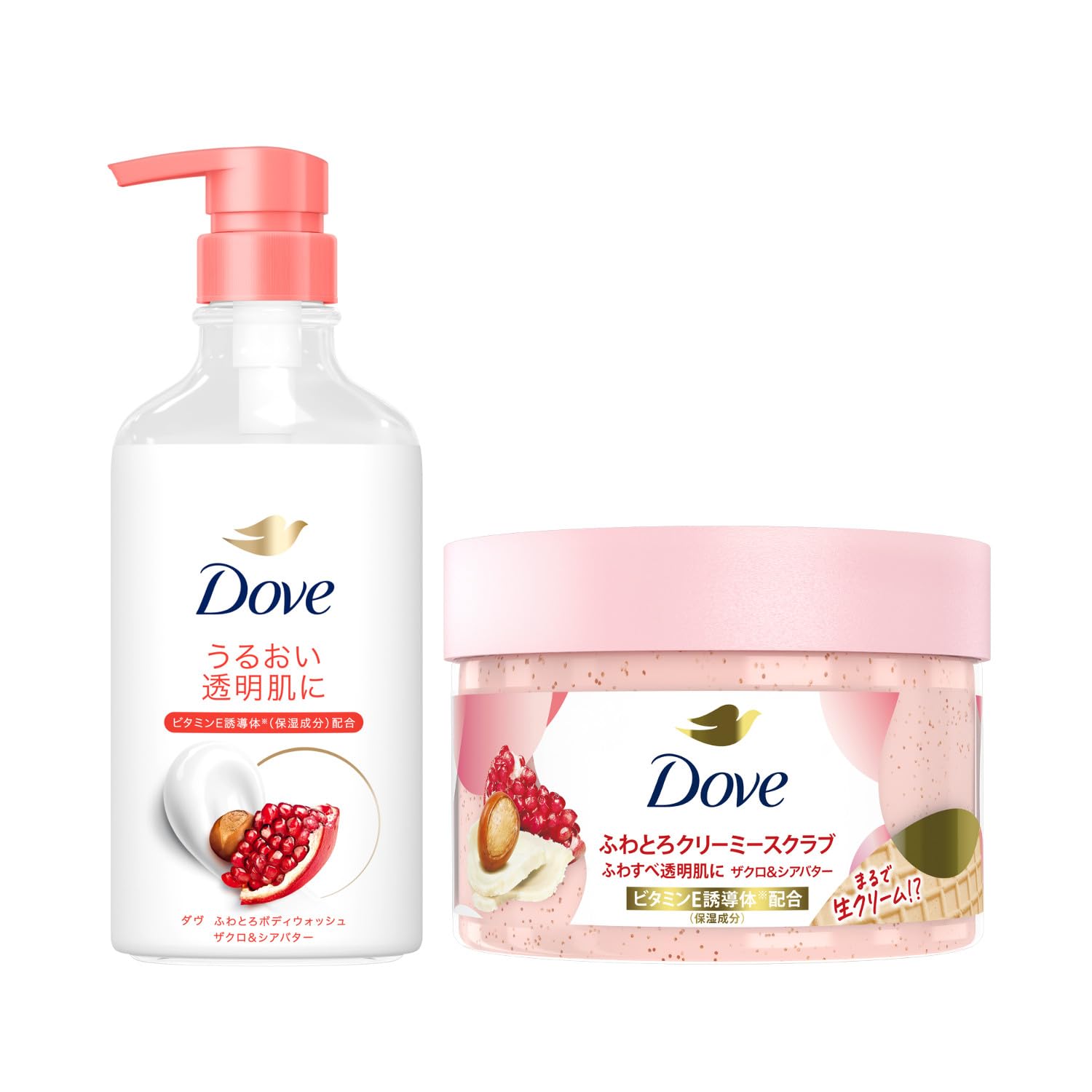 [Set] Dove Body Soap Fluffy & Creamy Body Wash Pomegranate & Shea Butter 450g + Scrub Pomegranate & Shea Butter Creamy Scrub Body 298g (Exfoliates,