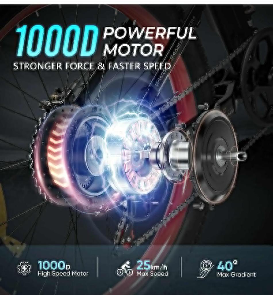 Ebike New Model Samebike LO26Plus Folding Electric Bicycle Adults 26" Mountain Bike with 48V 15Ah Removable Battery.