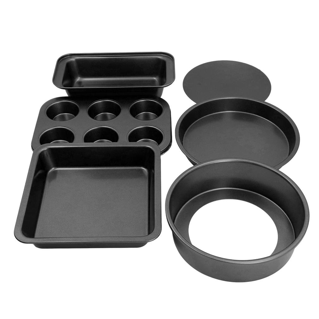 6pcs Baking Mold Set Loose Bottom Anti Stick Carbon Steel Cake Pizza Bread Pan for Home Kitchen