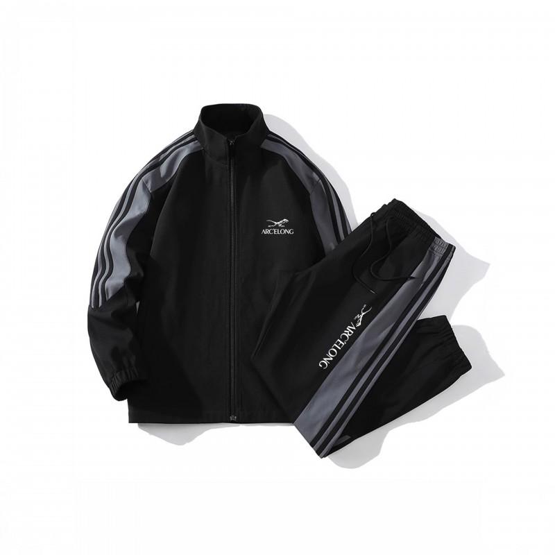 Mens Cotton Blend Track Suit Set Long Sleeve Stand Collar Jacket Pants Sport Outfit