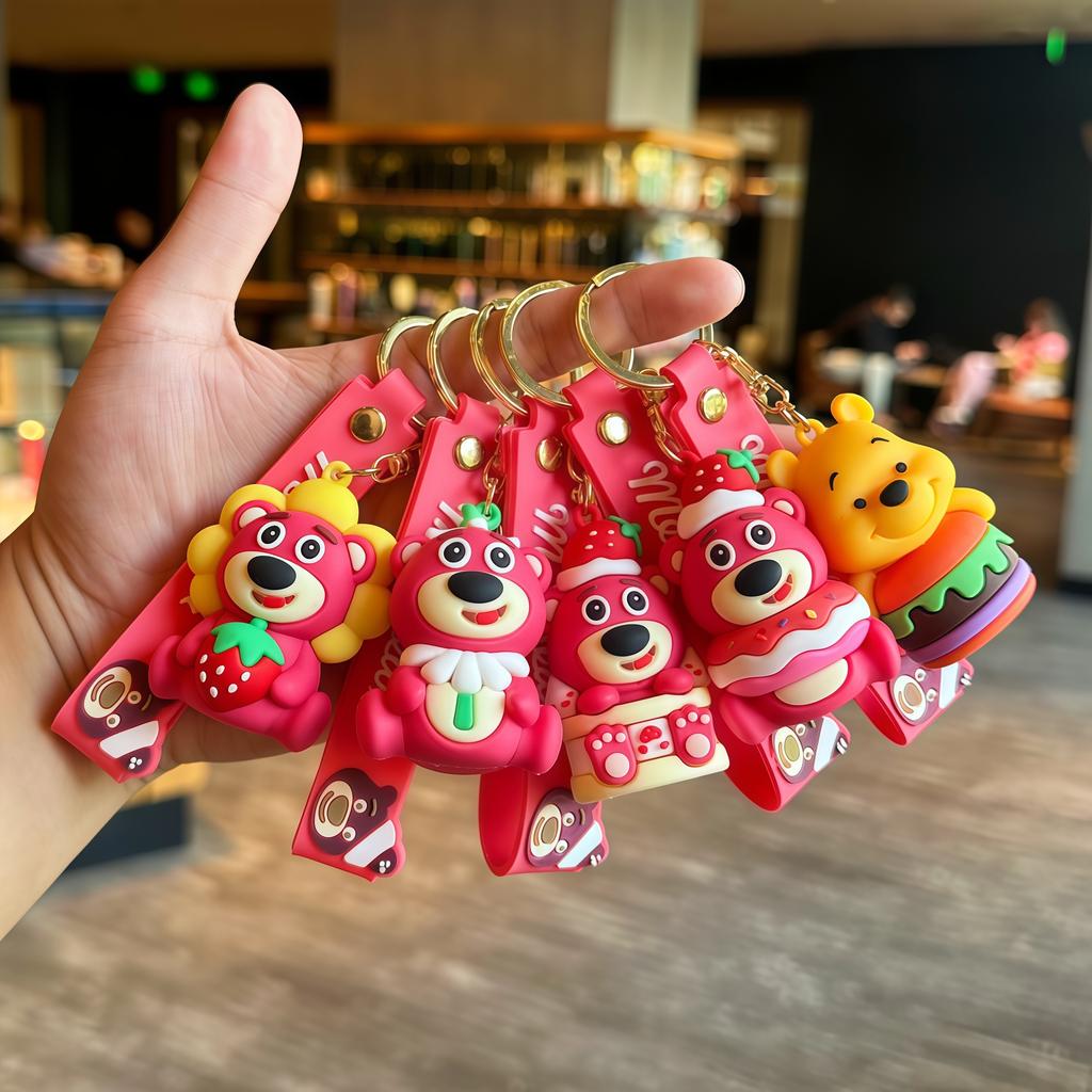 Cute Strawberry Bear Keychain Student Bag Keychain Car Key Pendant Claw Machine Small Gift