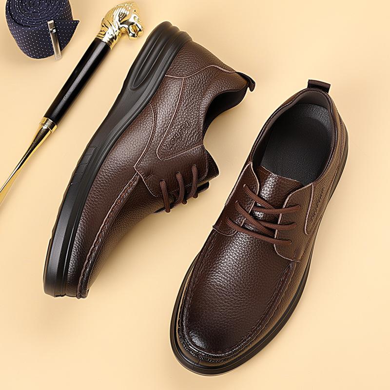 New Designer Lace-up Anti-slip Loafers for Men Solid Color Spring Autumn Leather Shoes Male Fashion Casual Dad Shoes Man