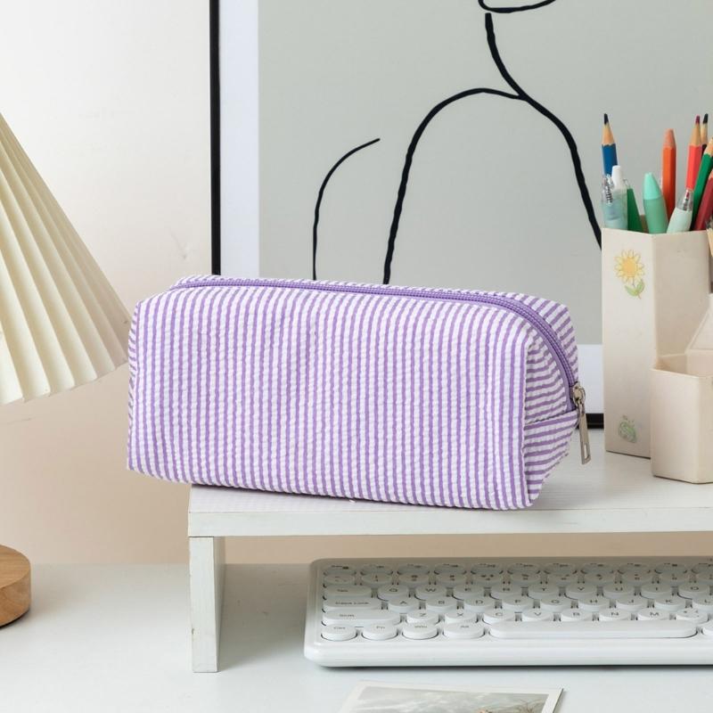 Multiunction Striped Pencil Case Water Resistant Polyester Pen Pouches Travel Cosmetics Bag For School Office Supplies
