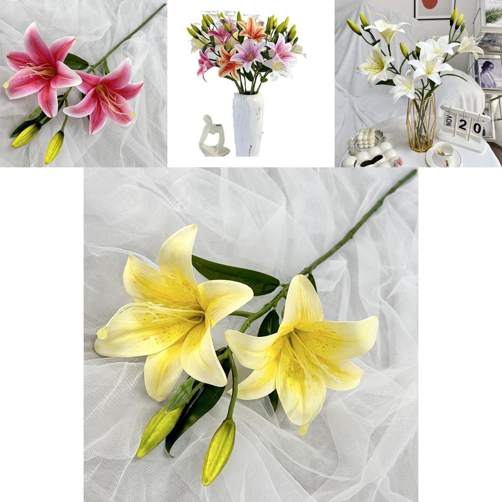 Faux Lily 2head Decorative Display With Light Luxury Finish For Photography And Home Styling