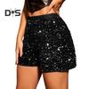 Pantaloni scurți pentru femei, cu talie înaltă, cu paiete, cu talie elastică, slim Fit, drepte, mini pantaloni scurți pentru petrecere în club Pantaloni scurti de vară casual