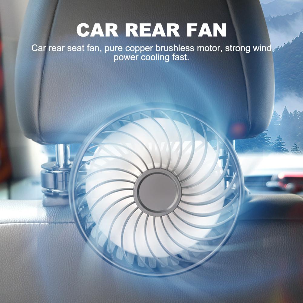 USB Powered Car Cooling Fan 360 Rotatable Car Seat Headrest Fan 3 Speeds Cooling Backseat Fan for Sedan SUV Truck Van Back Seat