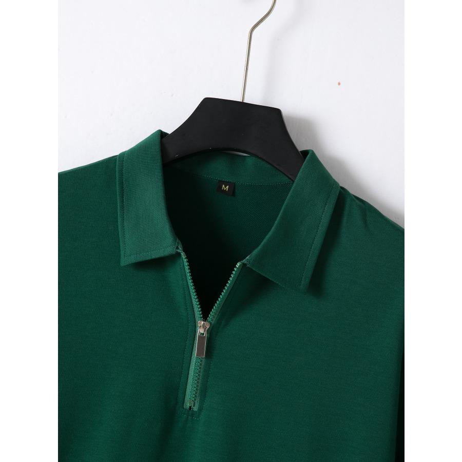 Men's Summer Polo Shirt Casual Zip Short Sleeve Polos Shirts Fashion Solid Color Loop Zipper Lapel Top