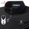 MONTAGUT Men's Embroidered Zipper Stand-Collar Short Sleeve T-Shirt