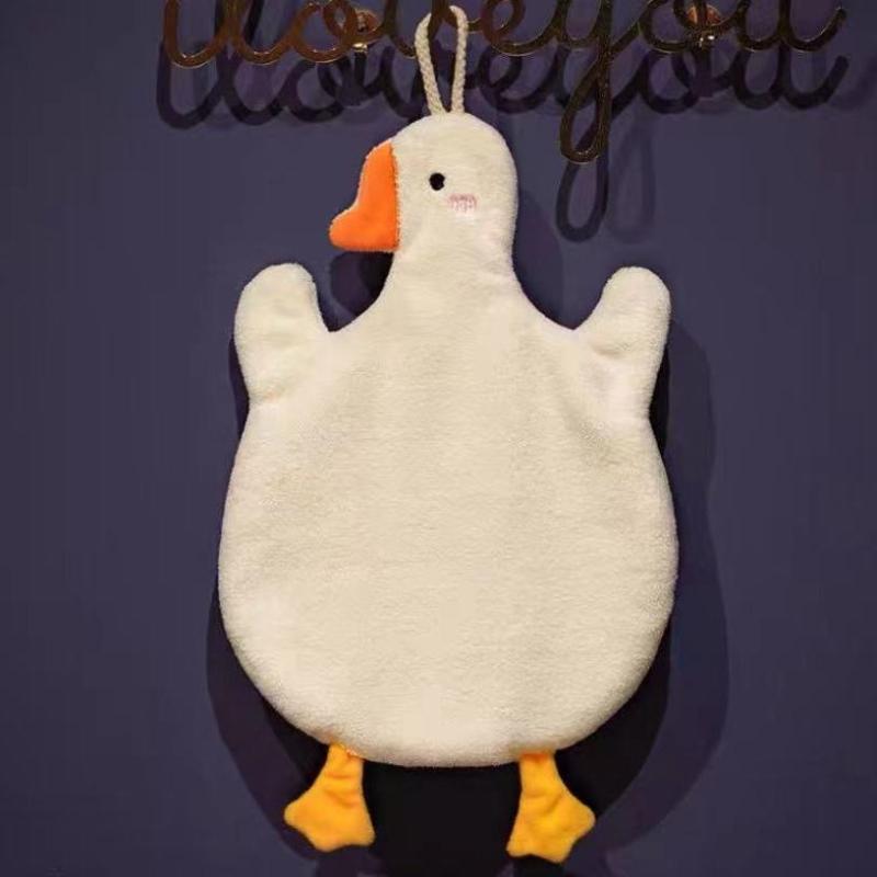 1Pc Cartoon Goose Hand Kerchief Hanging Hand Towel Water Absorbing Hand Towel Kitchen And Bathroom Supplies