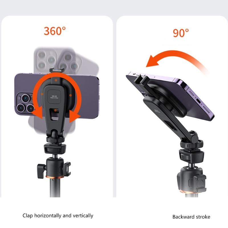 Metal Phone Tripod Mount 360 Smartphone Adapter with 1/4" Cold Shoe Mount Adjustable Cellphone Clamp Stand