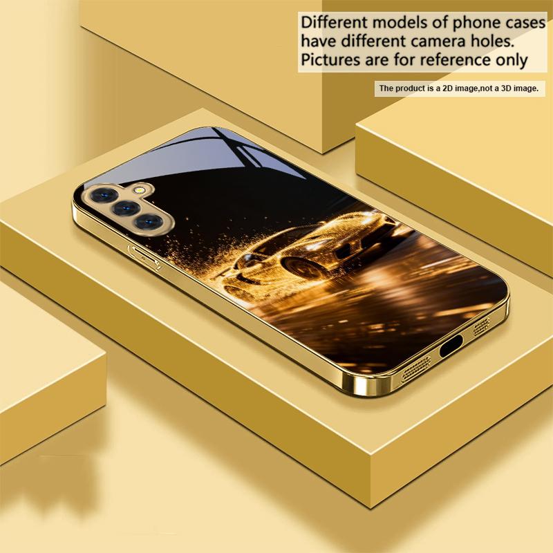 Flying golden supercar For Samsung A 31 32 A33 A34 35 14 A15 13 16 25 26 50 52 53 54 55 56 70 71 72 73 Golden glass phone case