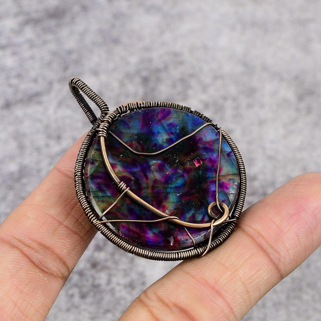 Tree Of Life Multi Flash Labradorite Handmade Pendant, Natural Gemstone Jewelry, 999 Copper Wire Wrapped Pendant Jewelry, For Gift