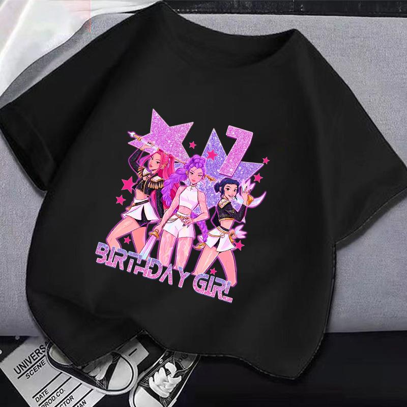 KPop Demon Hunters Birthday T-Shirt Printed Cotton Children's Short Sleeve Casual Baby Shower Short Sleeve Top T-Shirt Clothing