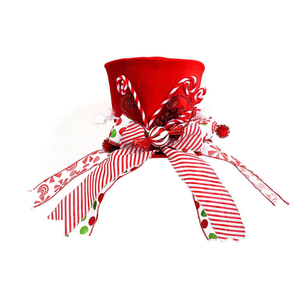 Christmas Candy Canes Tree Topper Red Hat With Peppermint Bows Ornament Winter Lollipop Holiday Home Decoration Xmas Festive Gift Ideas Supplies