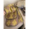College Style Rhombus Polka Dot Scarf with Wool Scarf Imitation Cashmere Edge Contrasting Autumn and Winter Warm Shawl for Women