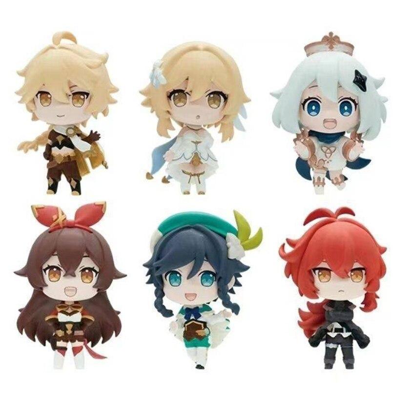 6pcs Genshin Impact Paimon Ganyu Ver Girl Anime Figure Hard Pvc Action Anime Model Toys Collection Dolls Gifts