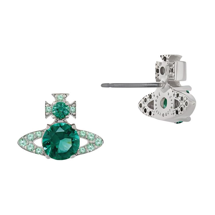 Vivienne Westwood Ismene Saturn Crystal Brass Earrings Unisex Earrings Green Silver 6201034M-02P427