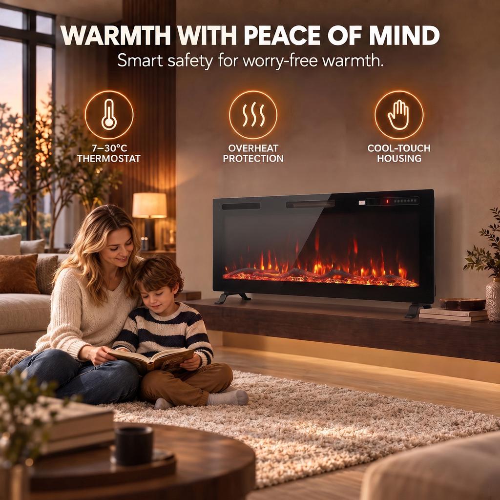 3 IN 1 Slim Electric Fire, Wall Mounted/Recessed/Freestanding, Electric Fireplace with 12 Flame Colours, 5 Brightness