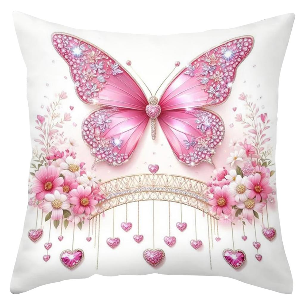 2D flat printing Pink Butterfly Decorative Cushions Floral Pattern Polyester pillowcase, sofa decorative cushion cov